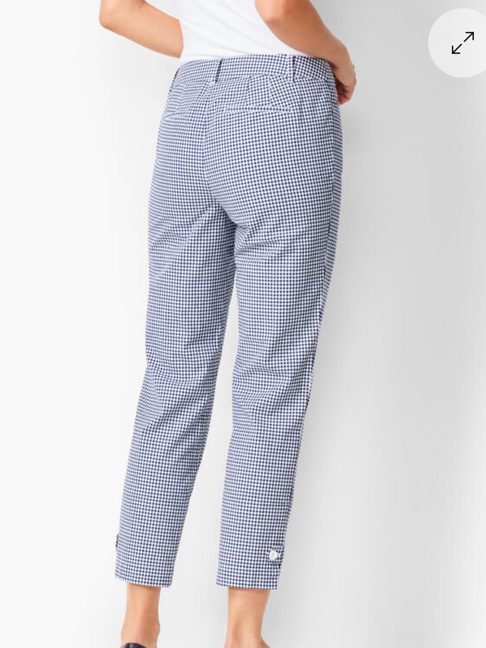 Talbots white blue Cropped Gingham Pants ankle button detail 4